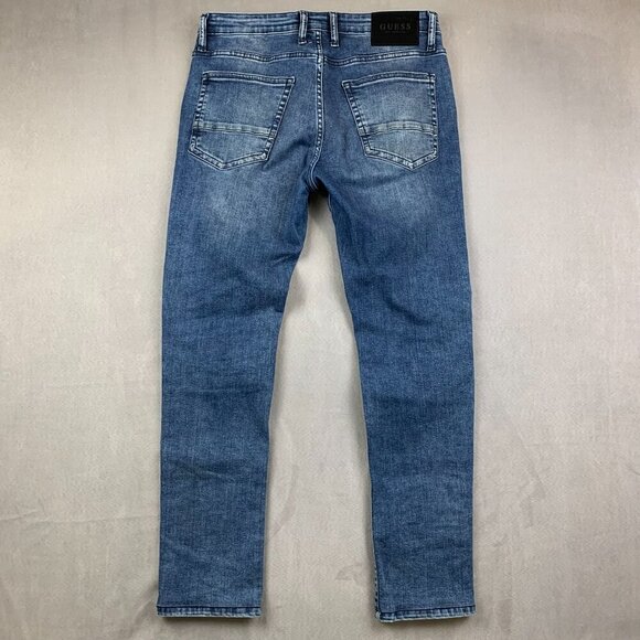 Guess Mens Pants 32 Blue Distressed Moto Jeans Slim Ripped Streetwear 32x30 - Picture 9 of 12